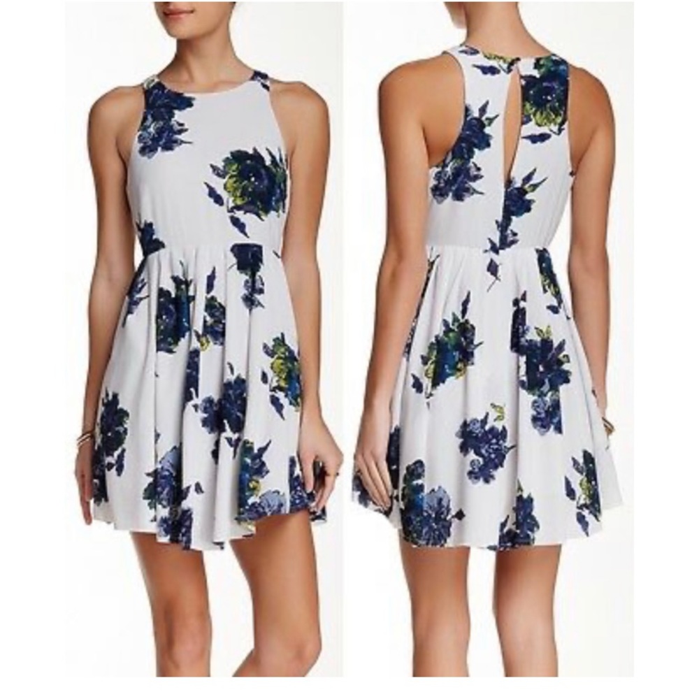 FREE PEOPLE Cloud Combo Floral Flutter By Pleated Mini Dress Sz 8 OB420184